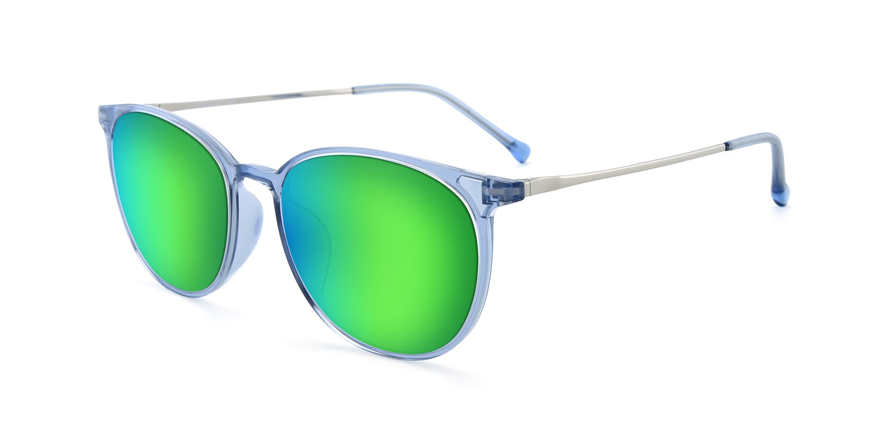 Angle of XC-6006 in Blue Amber-Silver with Green Mirrored Lenses