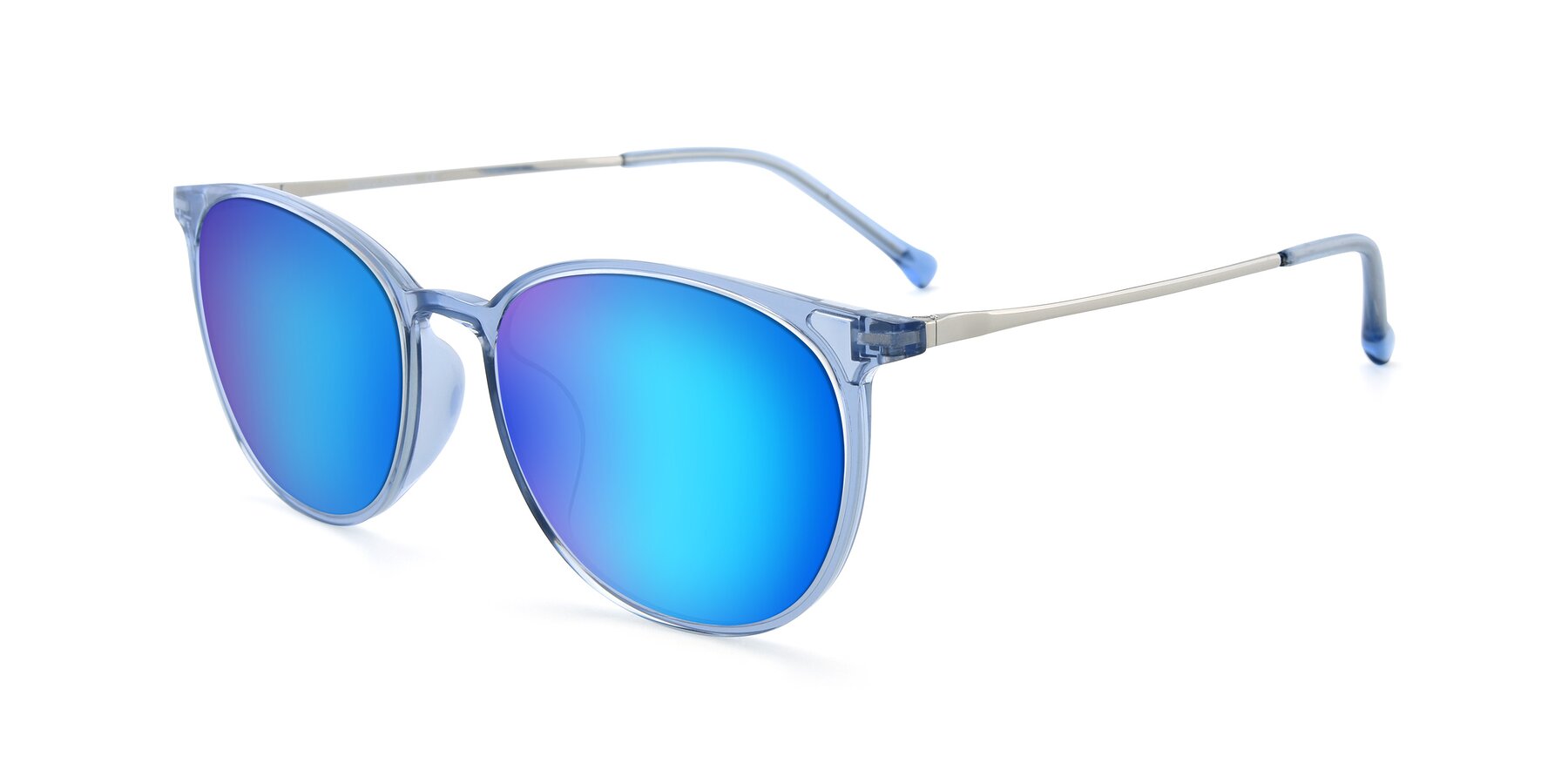Angle of XC-6006 in Blue Amber-Silver with Blue Mirrored Lenses