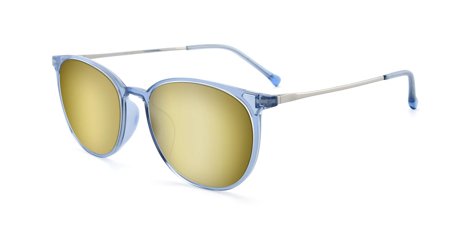 Angle of XC-6006 in Blue Amber-Silver with Gold Mirrored Lenses