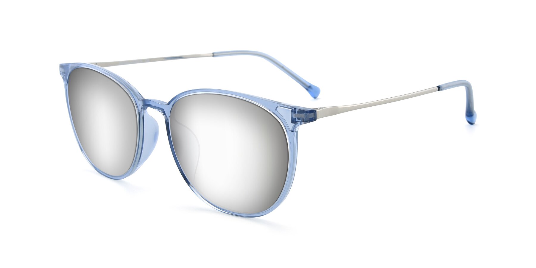 Angle of XC-6006 in Blue Amber-Silver with Silver Mirrored Lenses