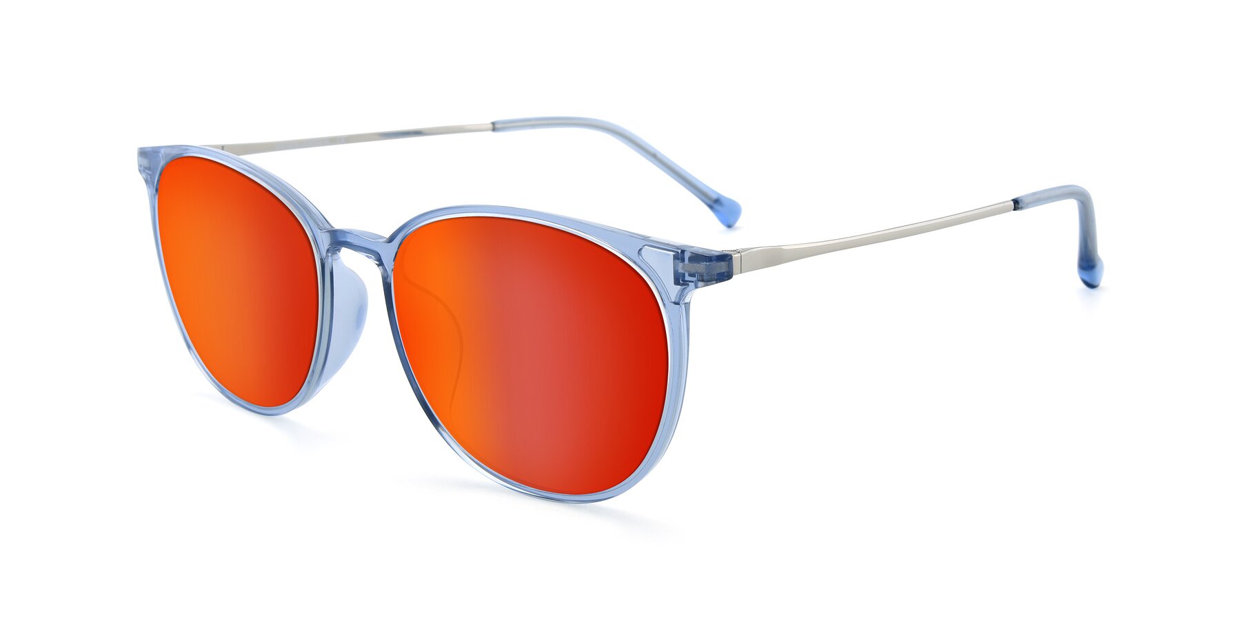 Angle of XC-6006 in Blue Amber-Silver with Red Gold Mirrored Lenses