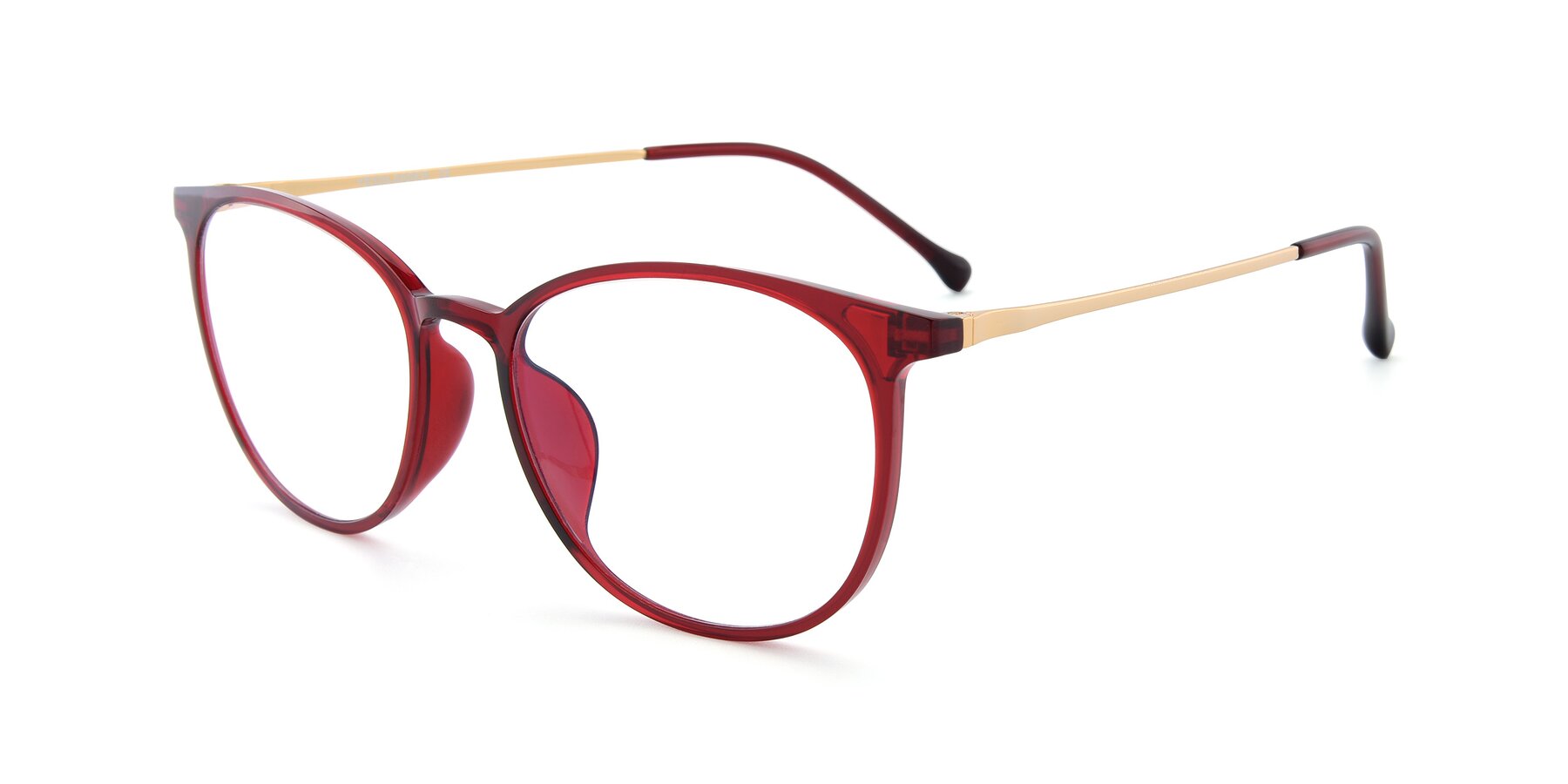 Angle of XC-6006 in Wine-Gold with Clear Reading Eyeglass Lenses