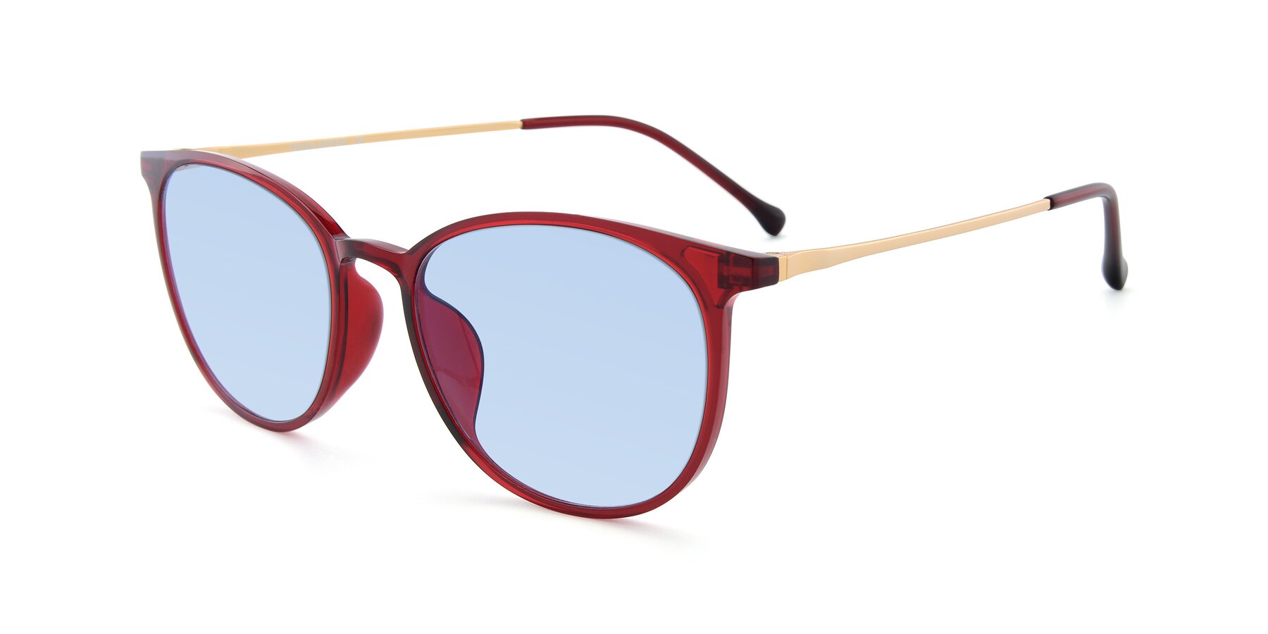 Angle of XC-6006 in Wine-Gold with Light Blue Tinted Lenses