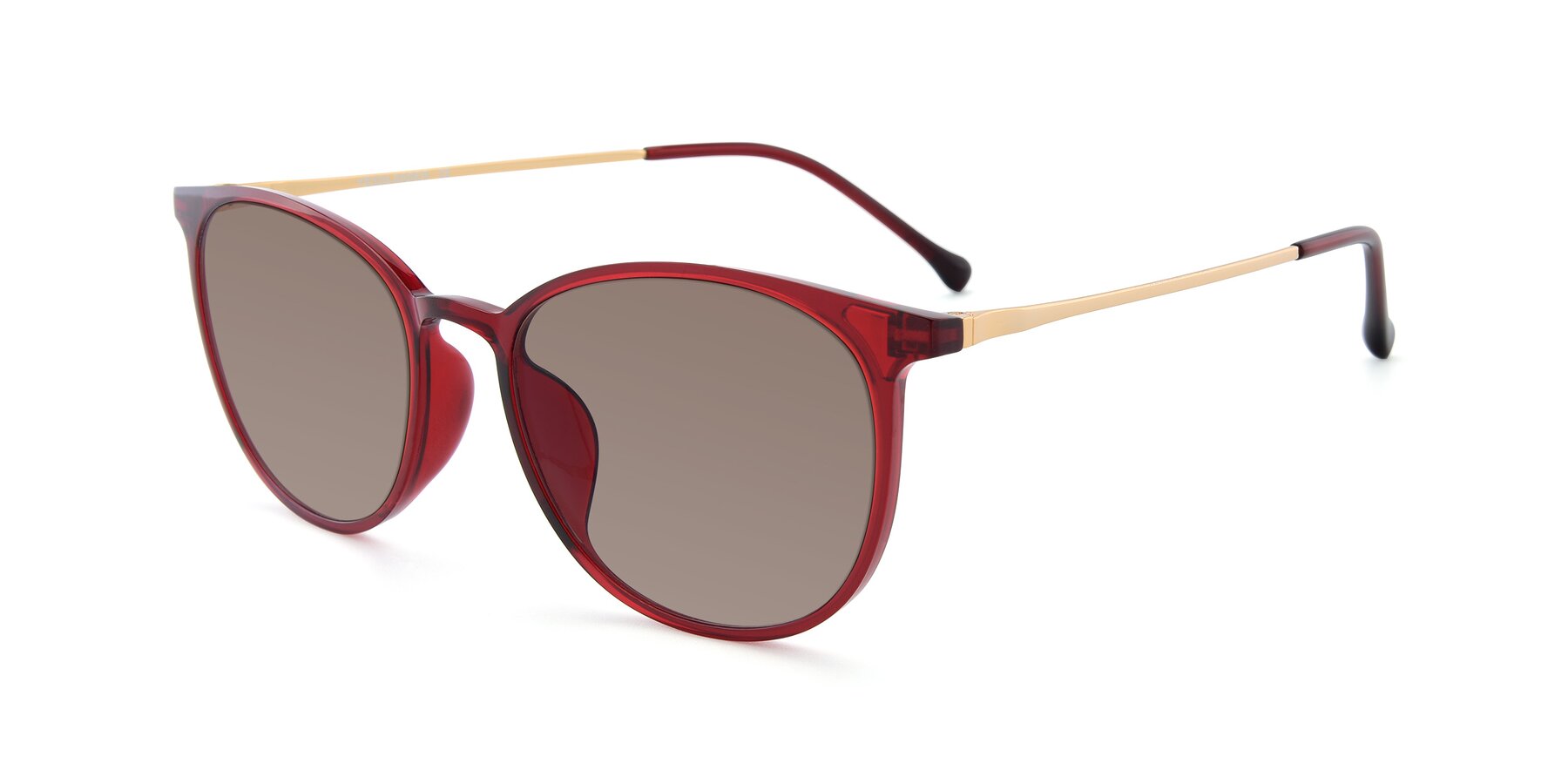 Angle of XC-6006 in Wine-Gold with Medium Brown Tinted Lenses