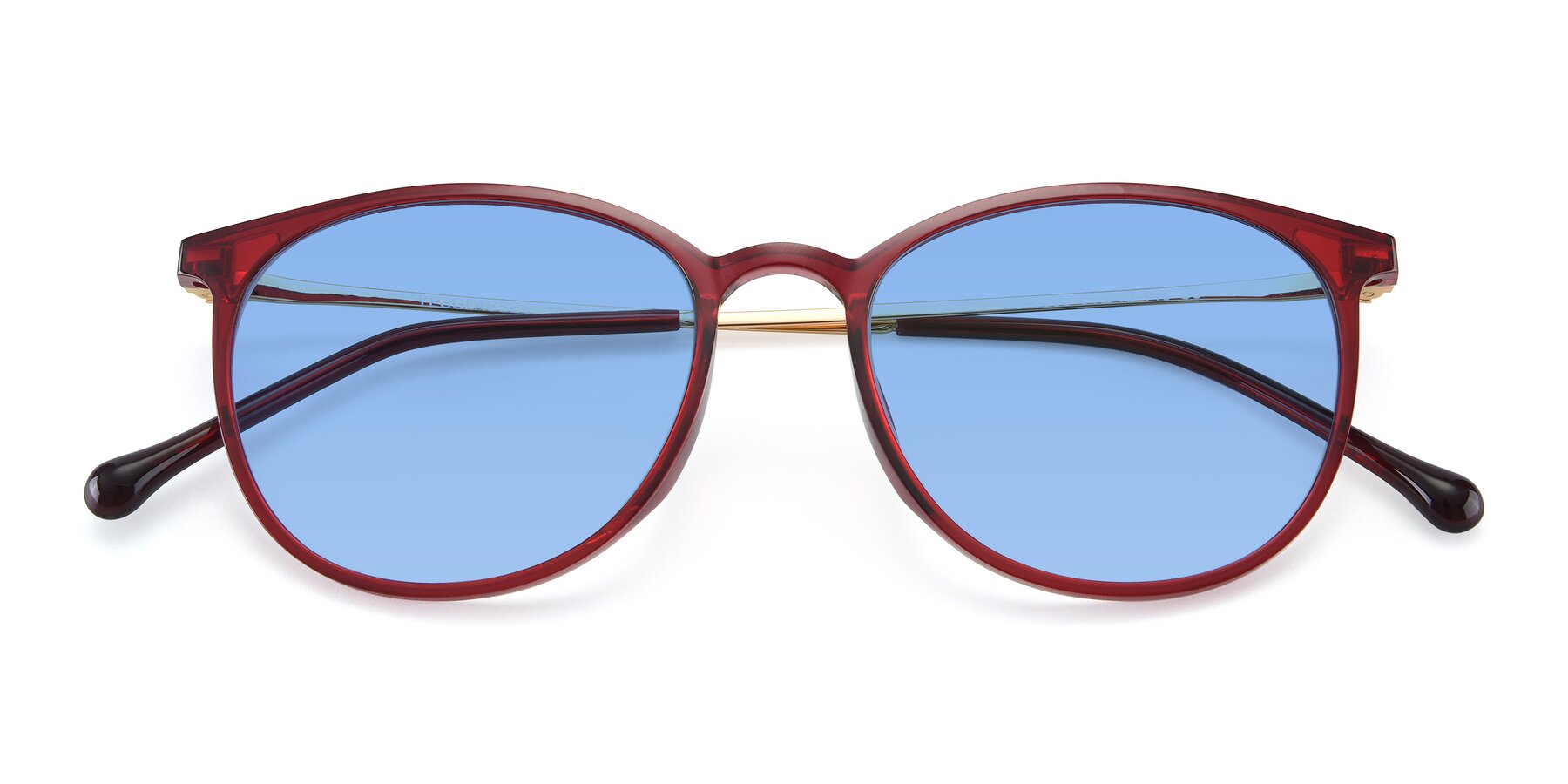 Folded Front of XC-6006 in Wine-Gold with Medium Blue Tinted Lenses
