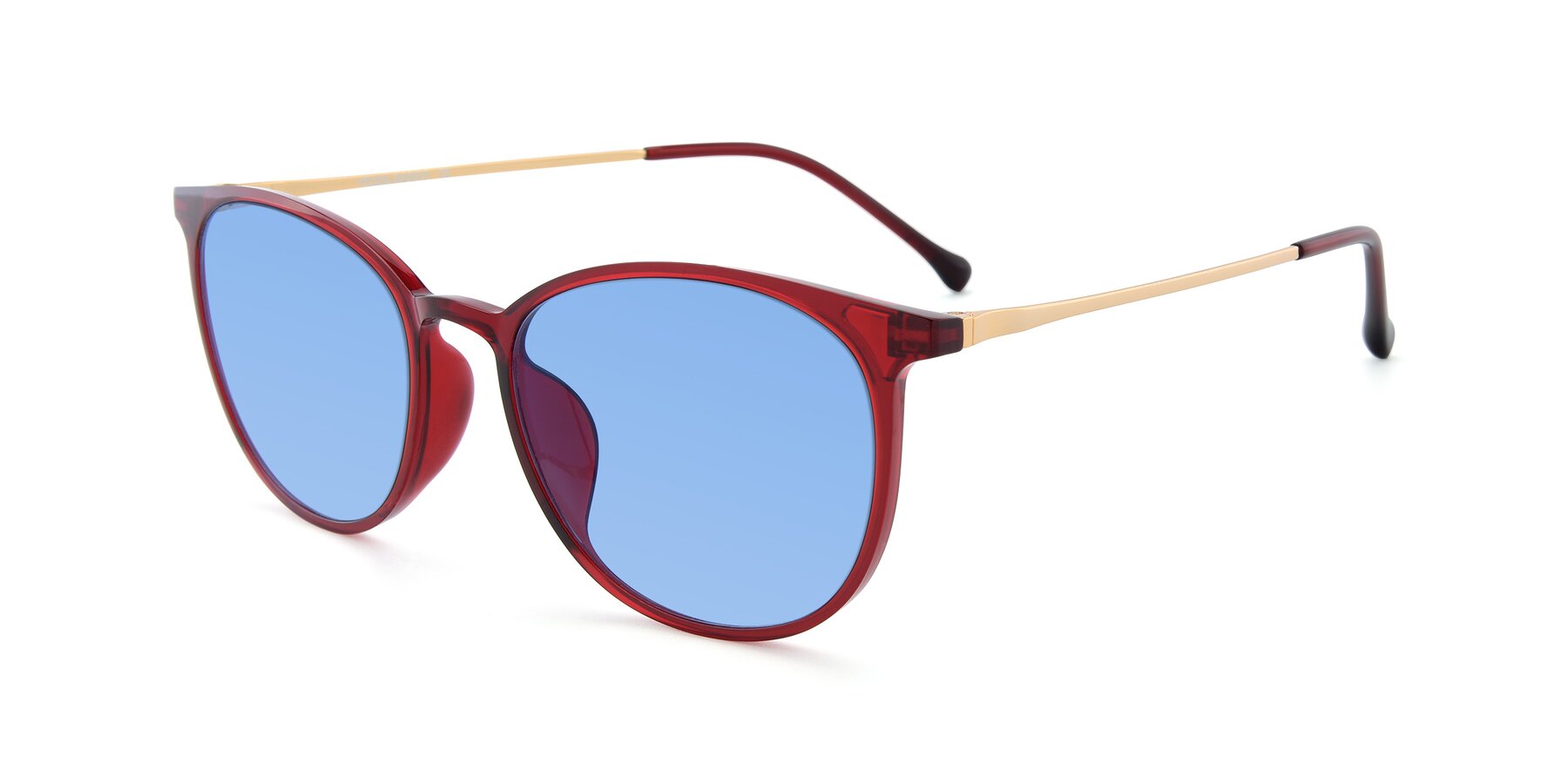 Angle of XC-6006 in Wine-Gold with Medium Blue Tinted Lenses