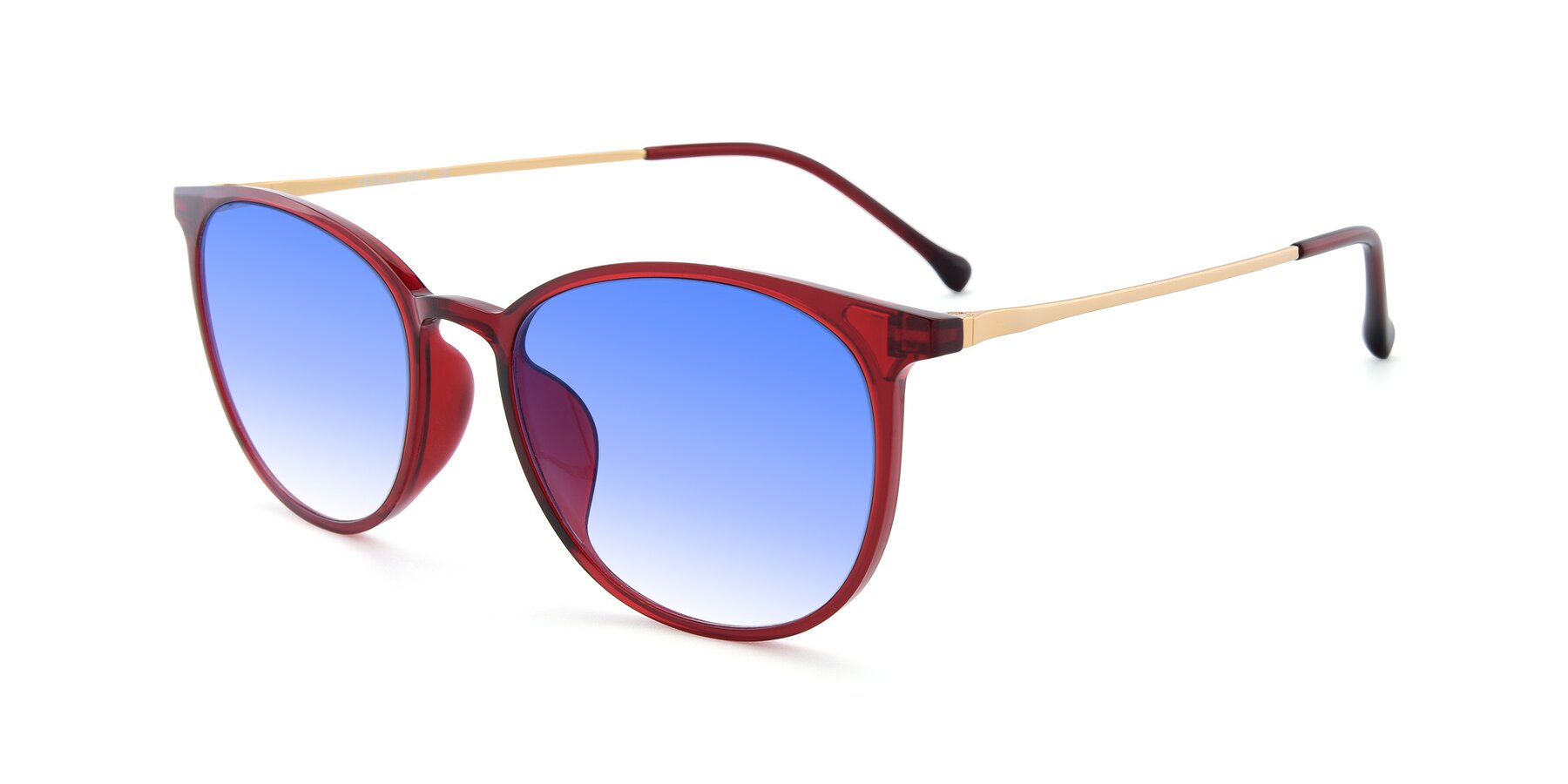 Angle of XC-6006 in Wine-Gold with Blue Gradient Lenses