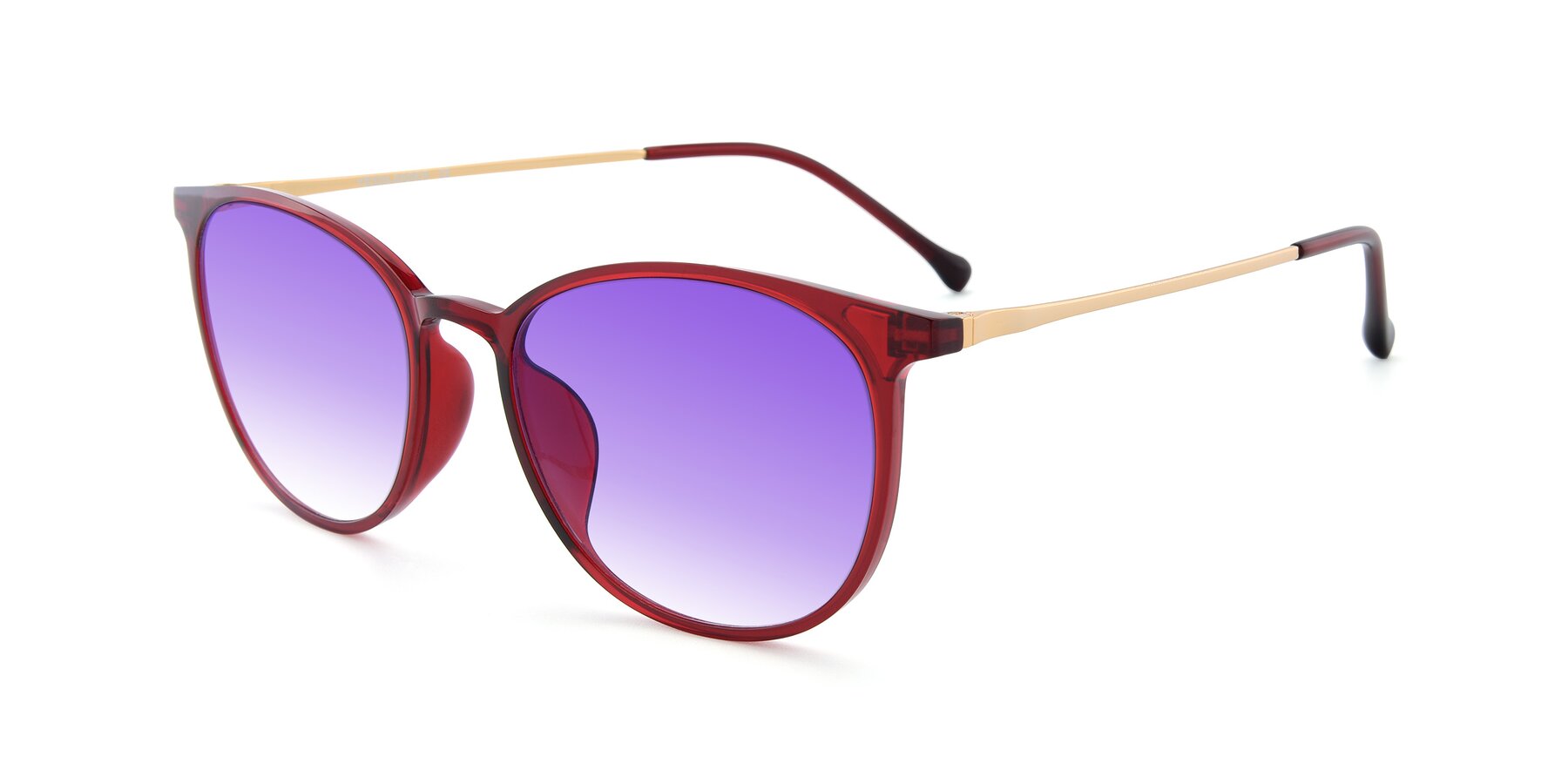Angle of XC-6006 in Wine-Gold with Purple Gradient Lenses
