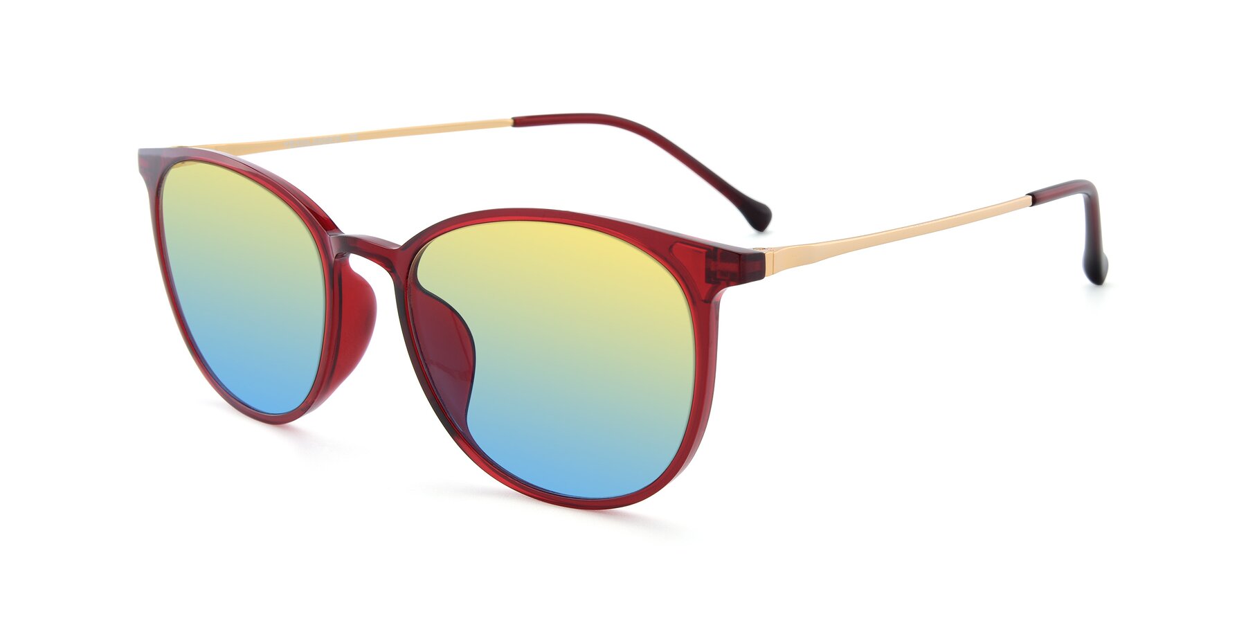 Angle of XC-6006 in Wine-Gold with Yellow / Blue Gradient Lenses
