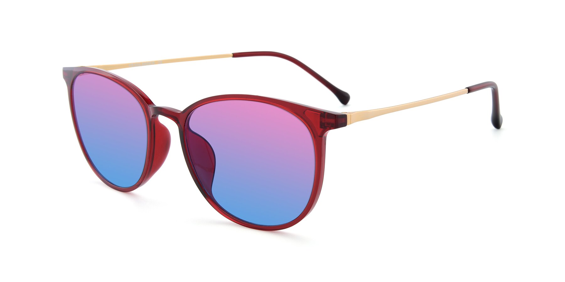 Angle of XC-6006 in Wine-Gold with Pink / Blue Gradient Lenses
