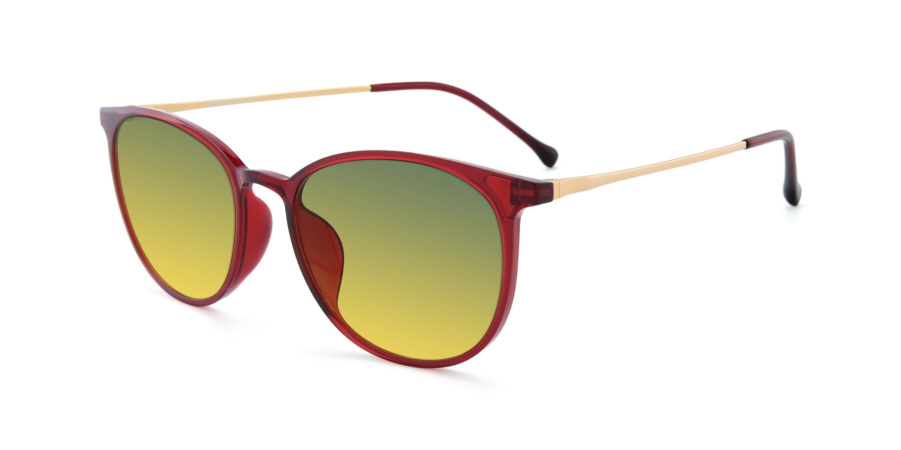Angle of XC-6006 in Wine-Gold with Green / Yellow Gradient Lenses