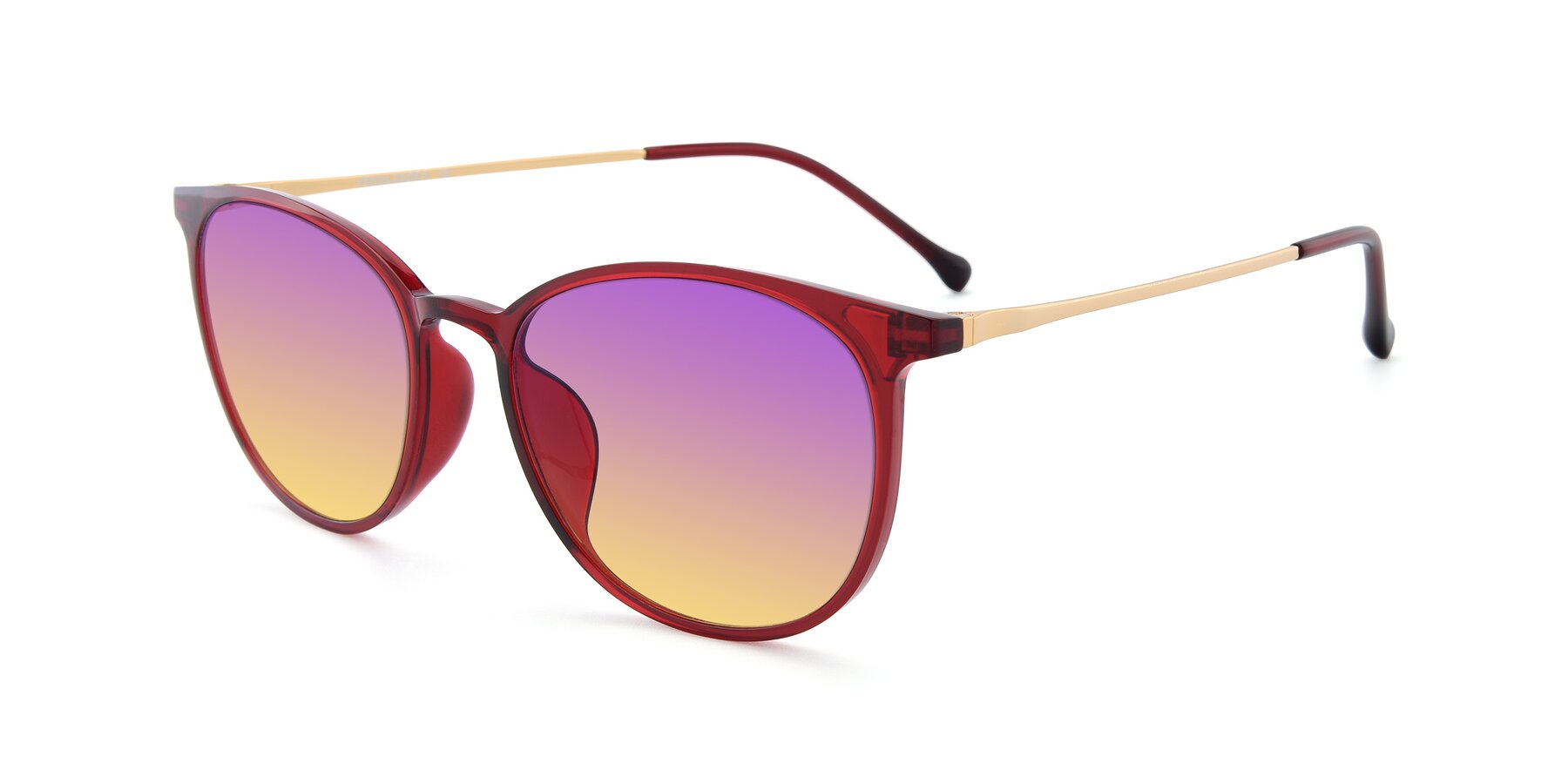 Angle of XC-6006 in Wine-Gold with Purple / Yellow Gradient Lenses