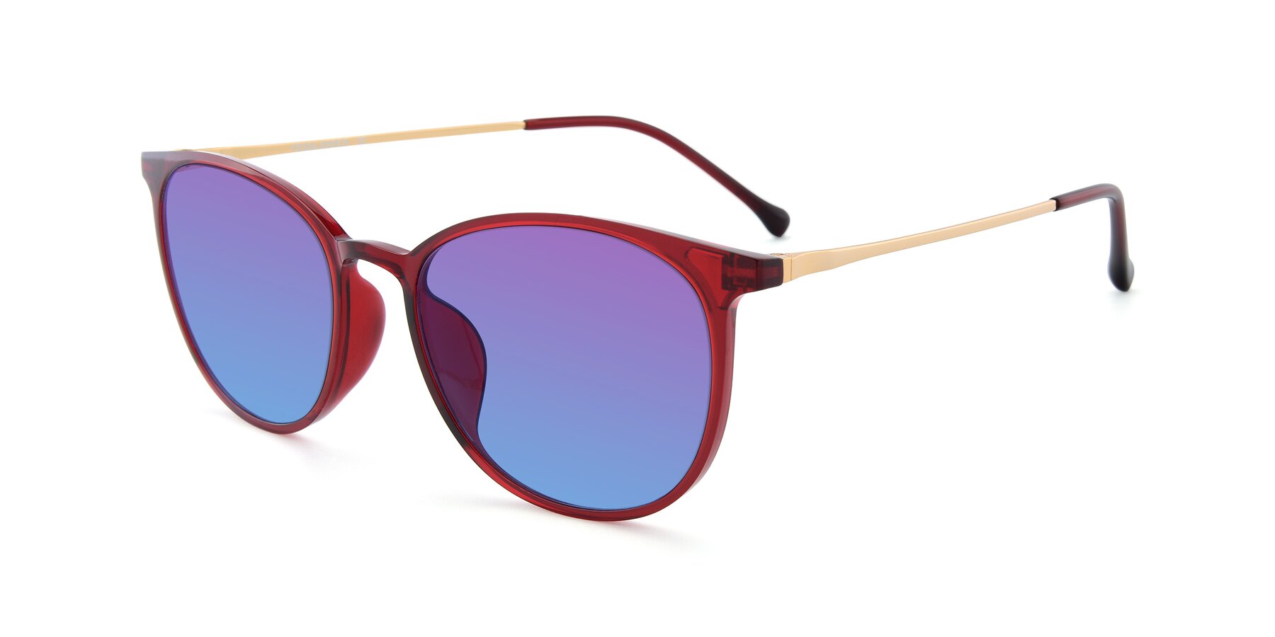 Angle of XC-6006 in Wine-Gold with Purple / Blue Gradient Lenses