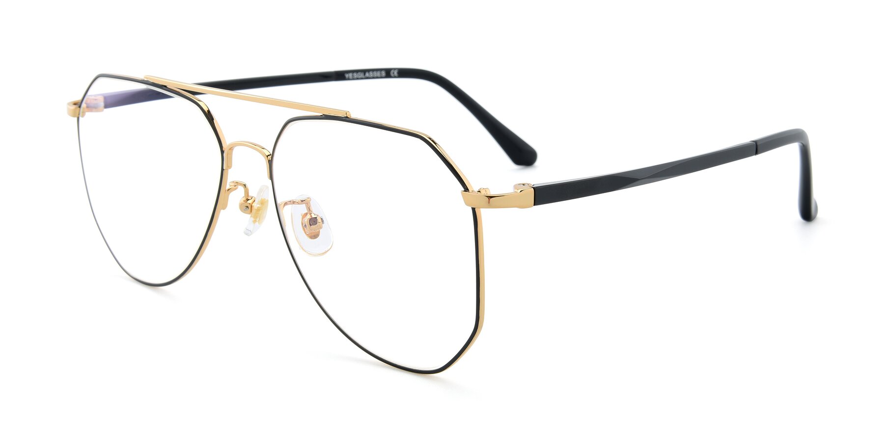 Angle of XC-8040 in Black/ Gold with Clear Reading Eyeglass Lenses