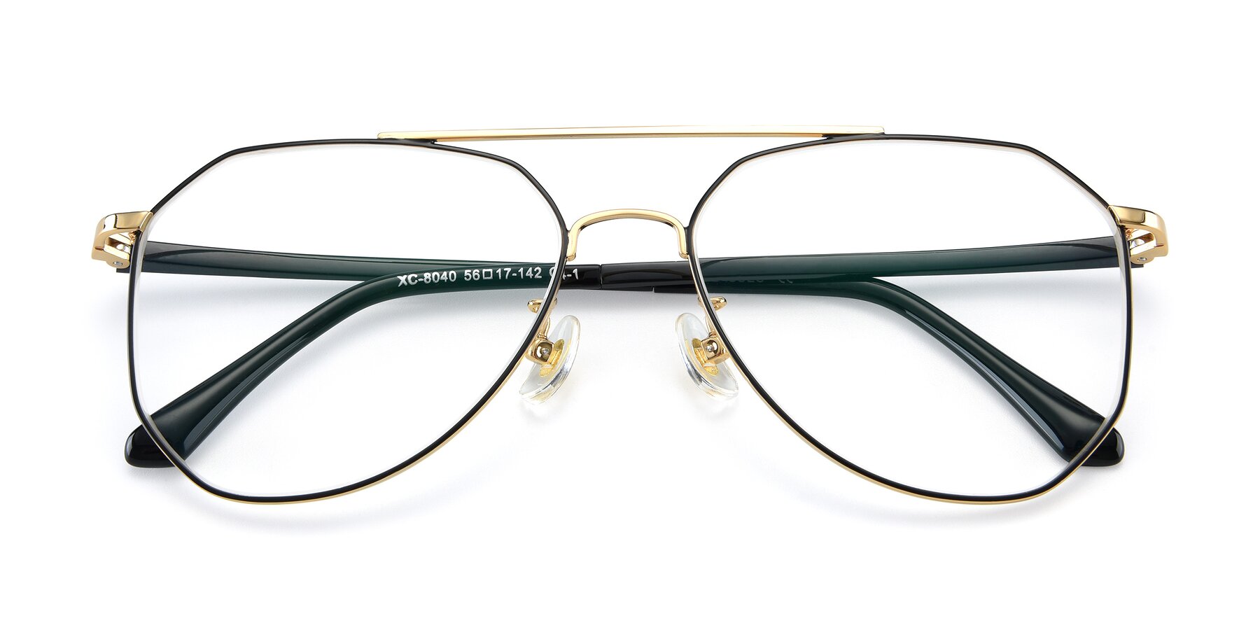 View of XC-8040 in Black/ Gold with Clear Reading Eyeglass Lenses