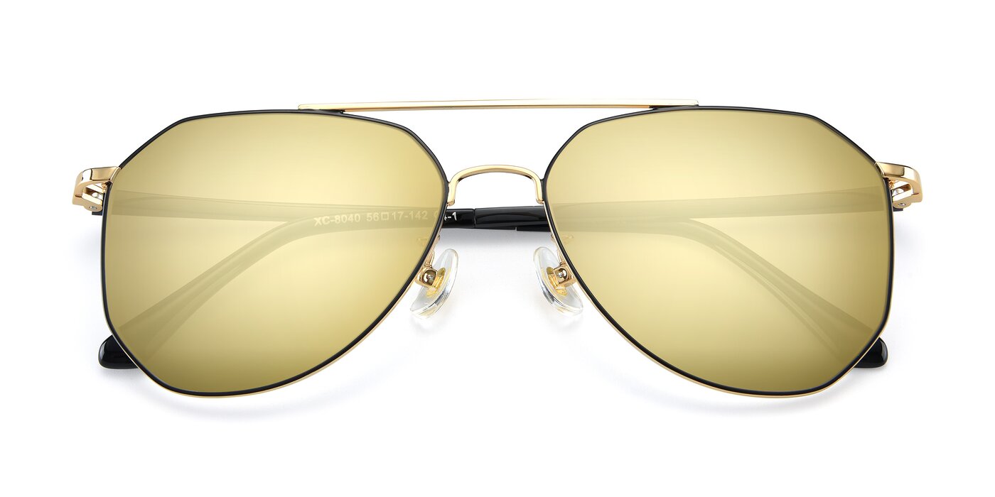 XC-8040 - Black/ Gold Flash Mirrored Sunglasses