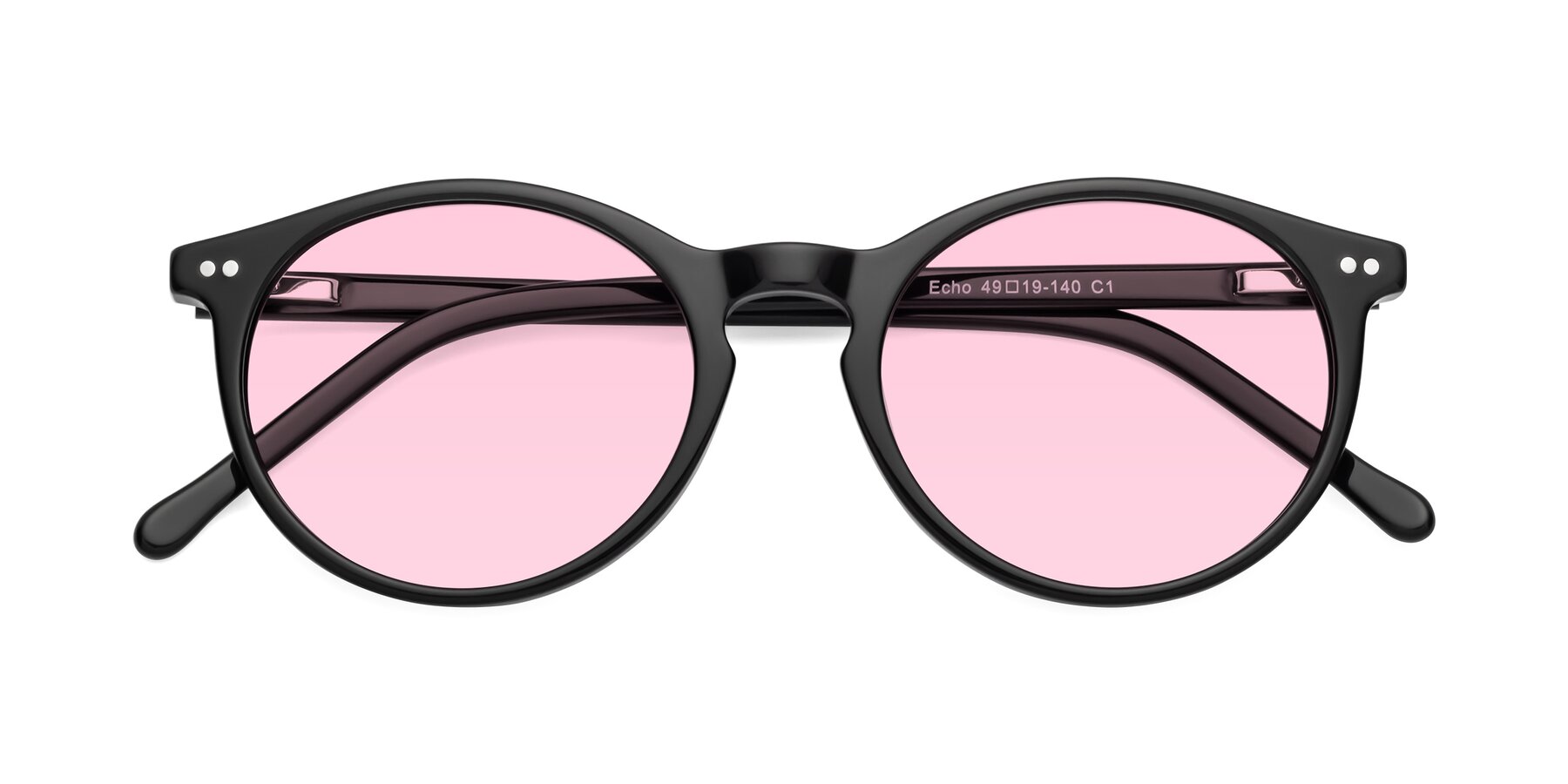 Folded Front of Echo in Black with Light Pink Tinted Lenses