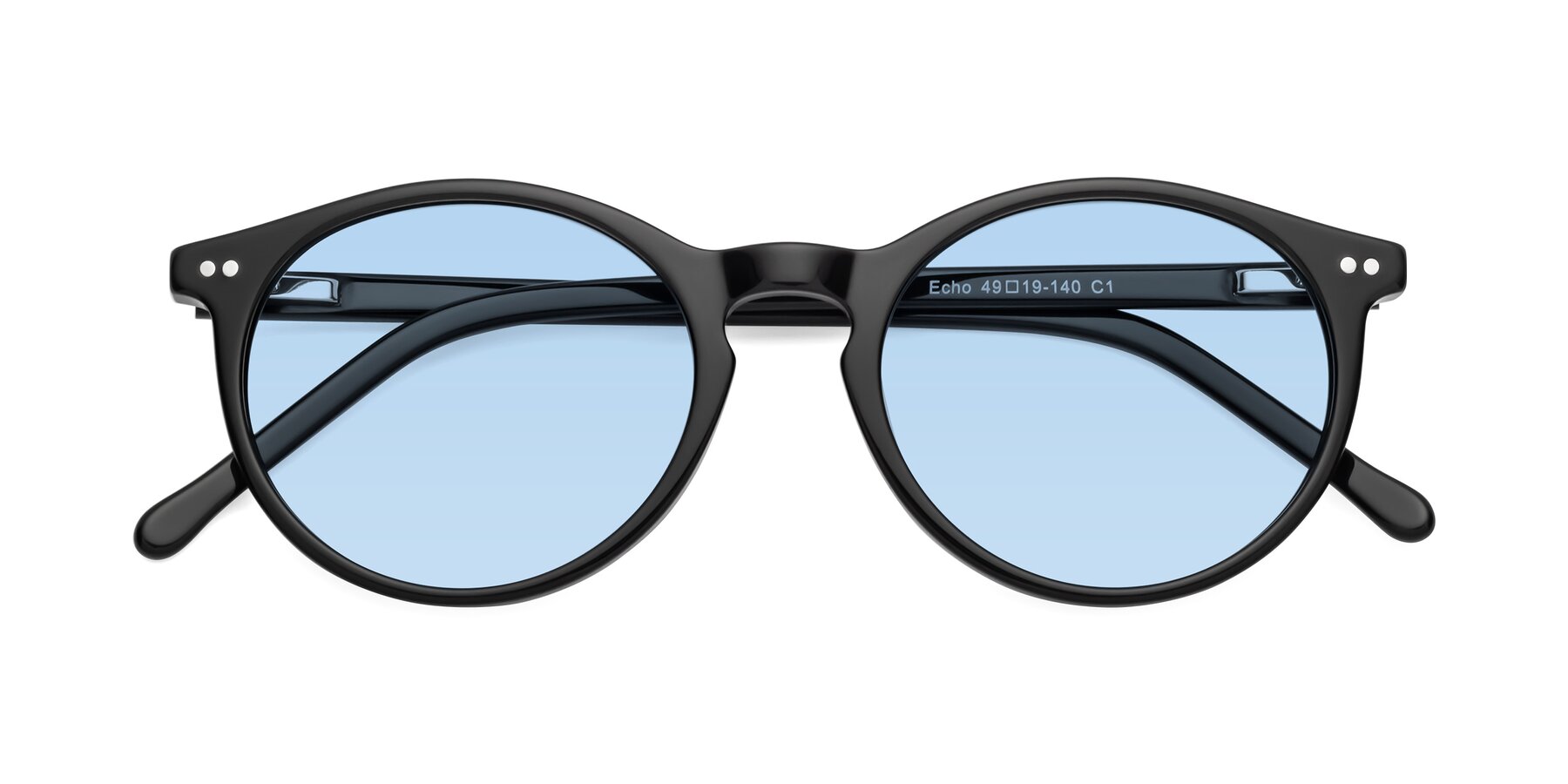 Folded Front of Echo in Black with Light Blue Tinted Lenses