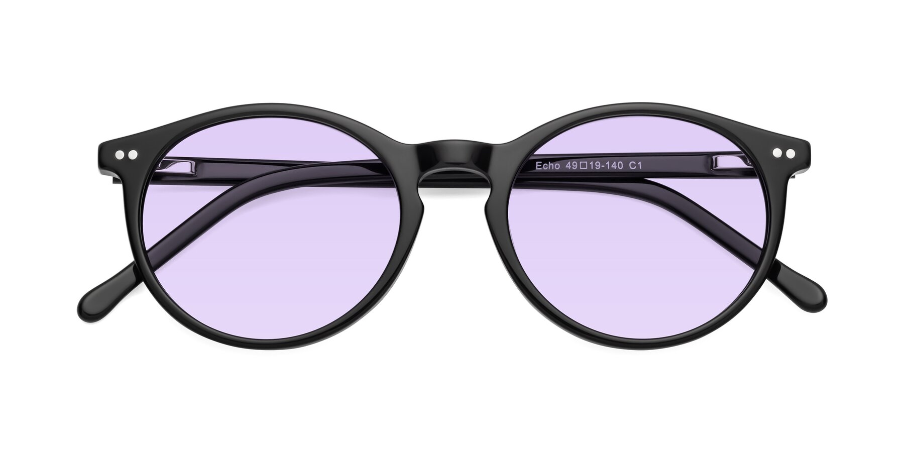 Folded Front of Echo in Black with Light Purple Tinted Lenses