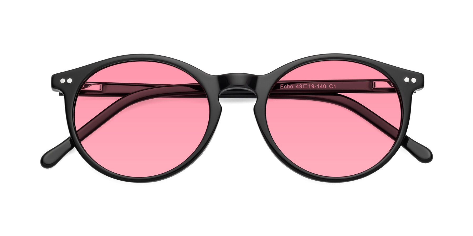 Folded Front of Echo in Black with Pink Tinted Lenses