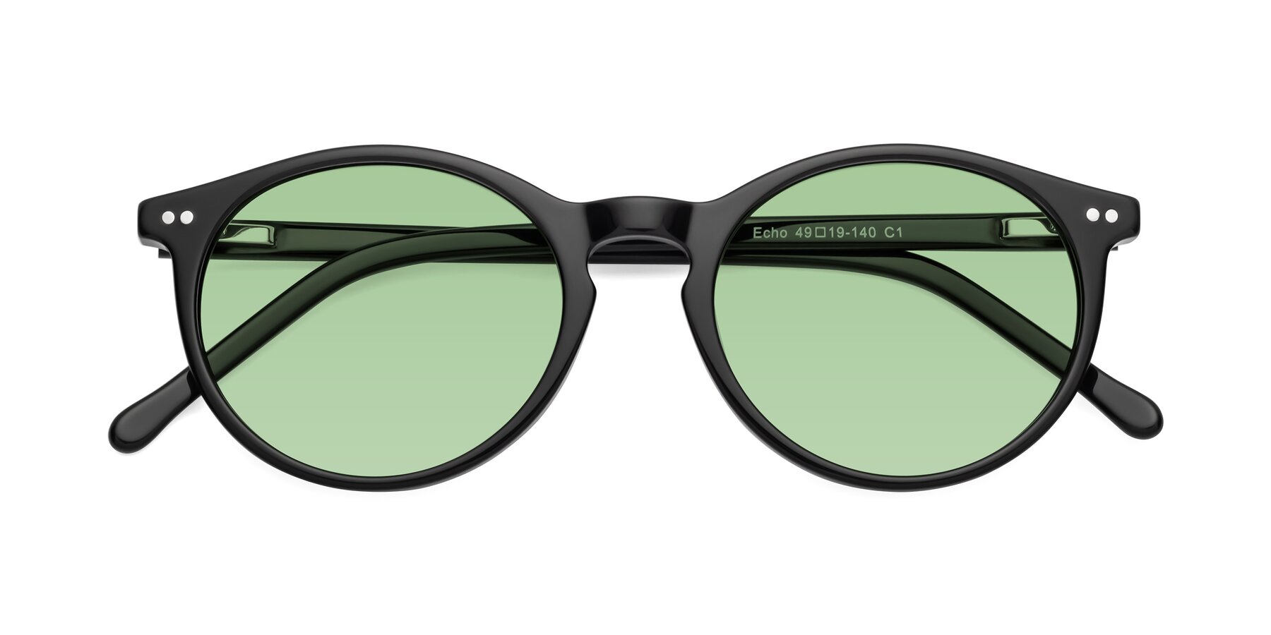 Folded Front of Echo in Black with Medium Green Tinted Lenses