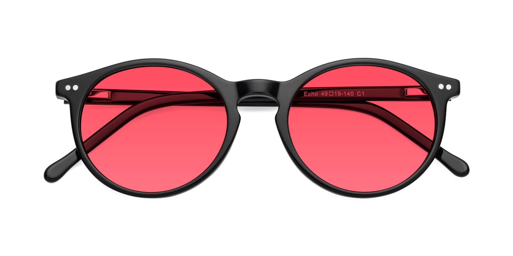 Folded Front of Echo in Black with Red Tinted Lenses