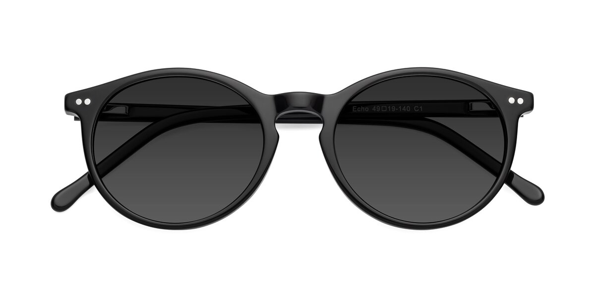 Black Narrow Acetate Trapezoid Tinted Sunglasses with Gray Sunwear ...