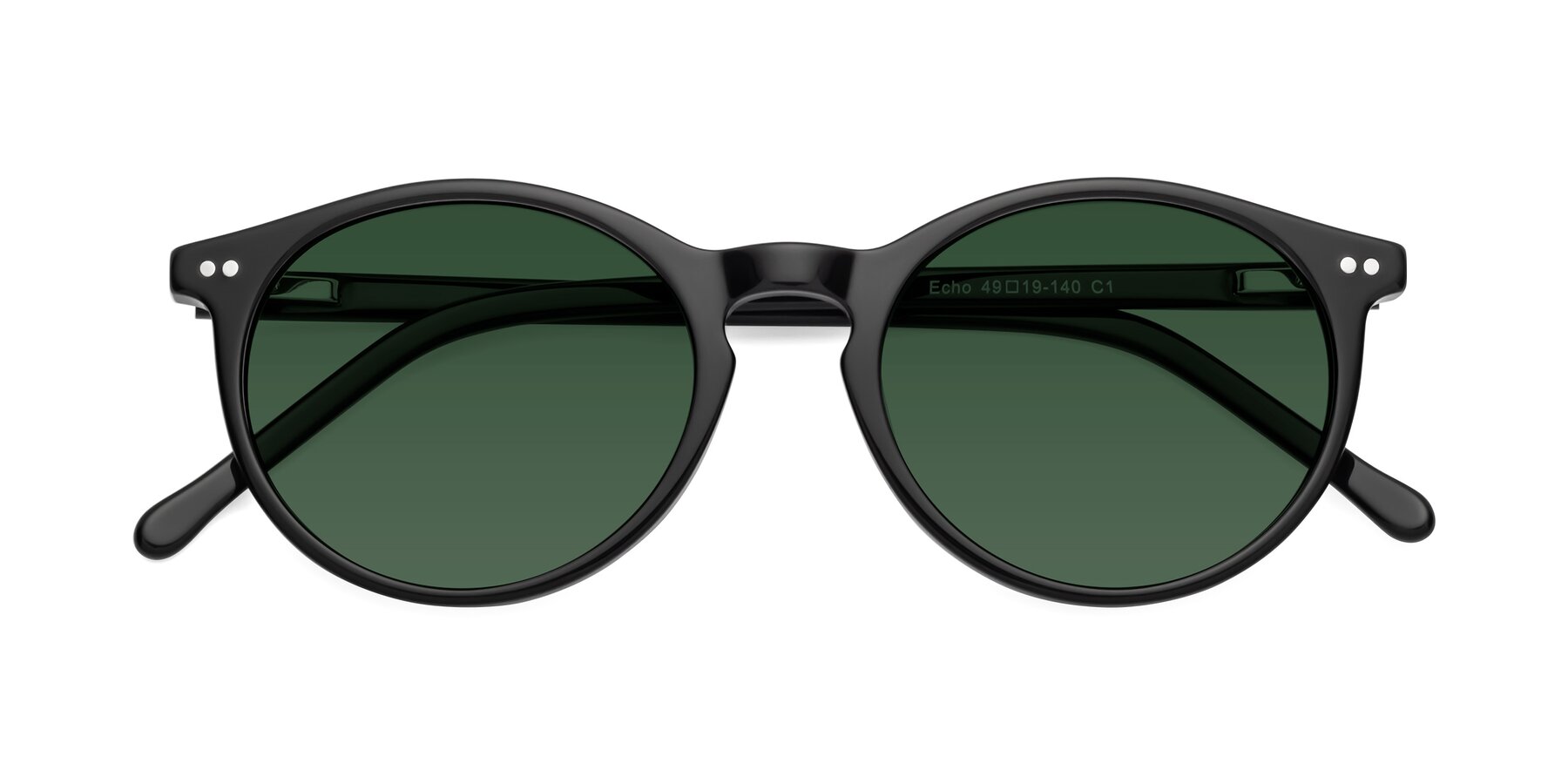 Folded Front of Echo in Black with Green Tinted Lenses