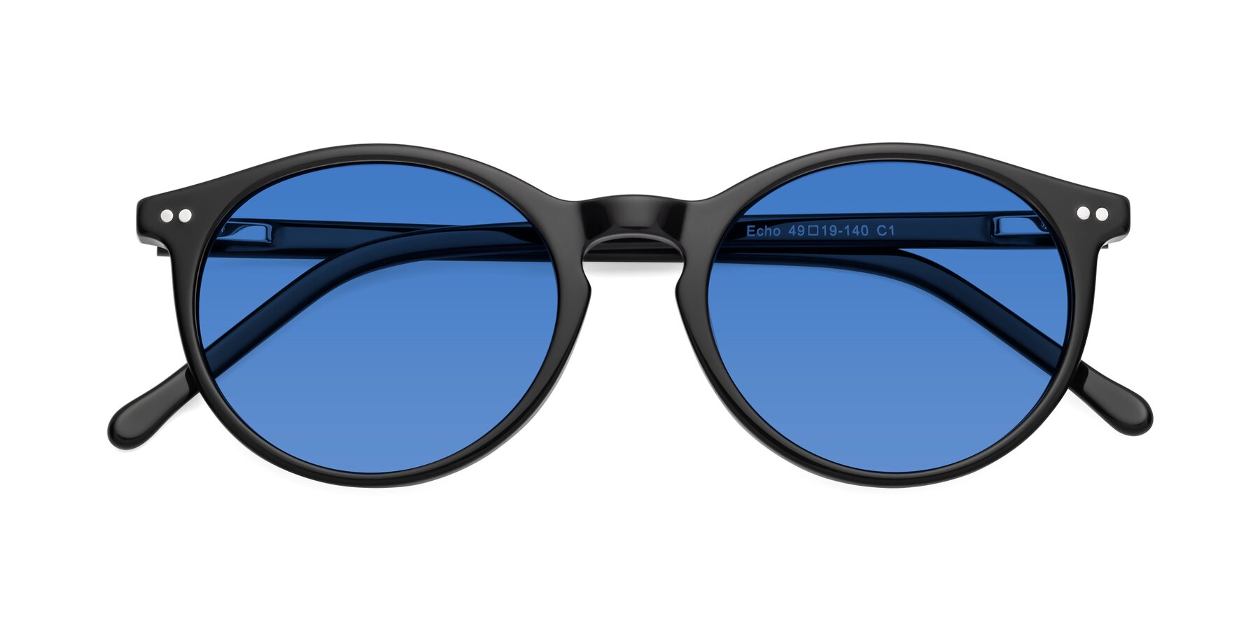 Folded Front of Echo in Black with Blue Tinted Lenses