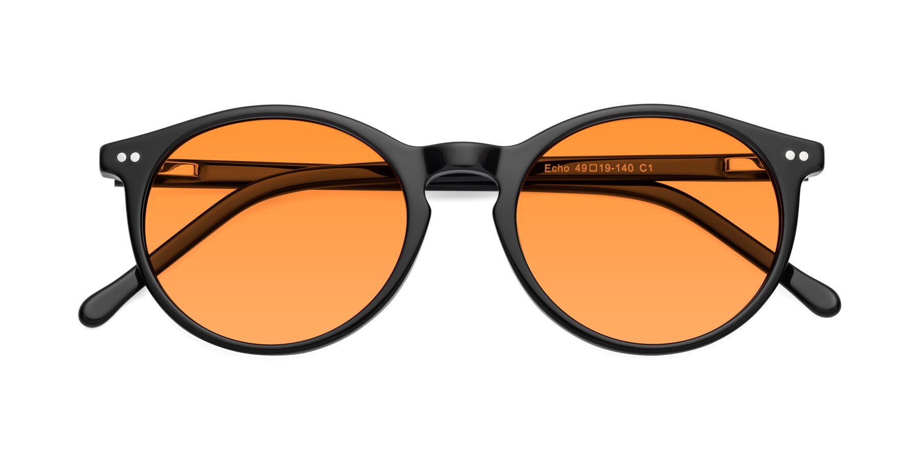 Folded Front of Echo in Black with Orange Tinted Lenses