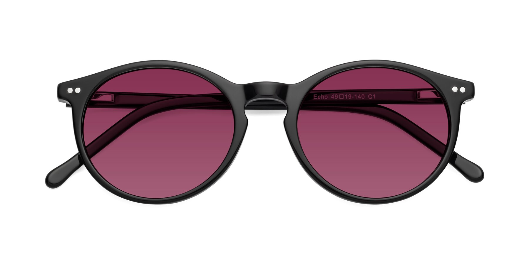 Folded Front of Echo in Black with Wine Tinted Lenses