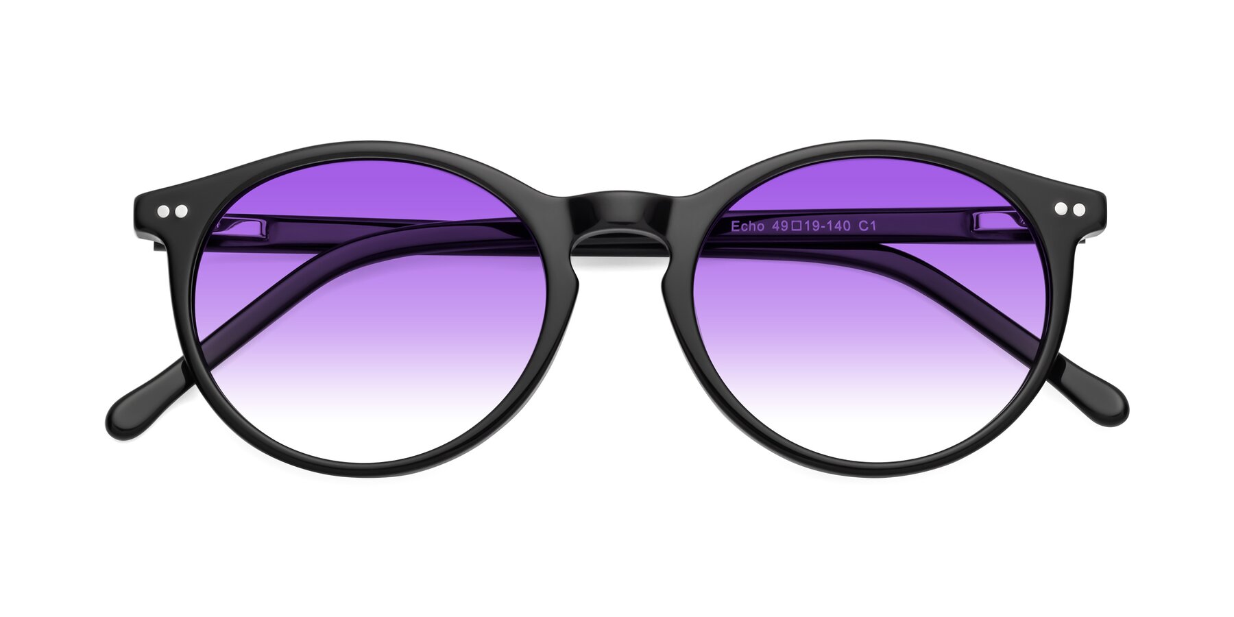 Folded Front of Echo in Black with Purple Gradient Lenses