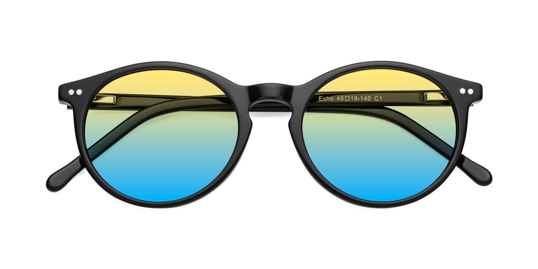 Folded Front of Echo in Black with Yellow / Blue Gradient Lenses