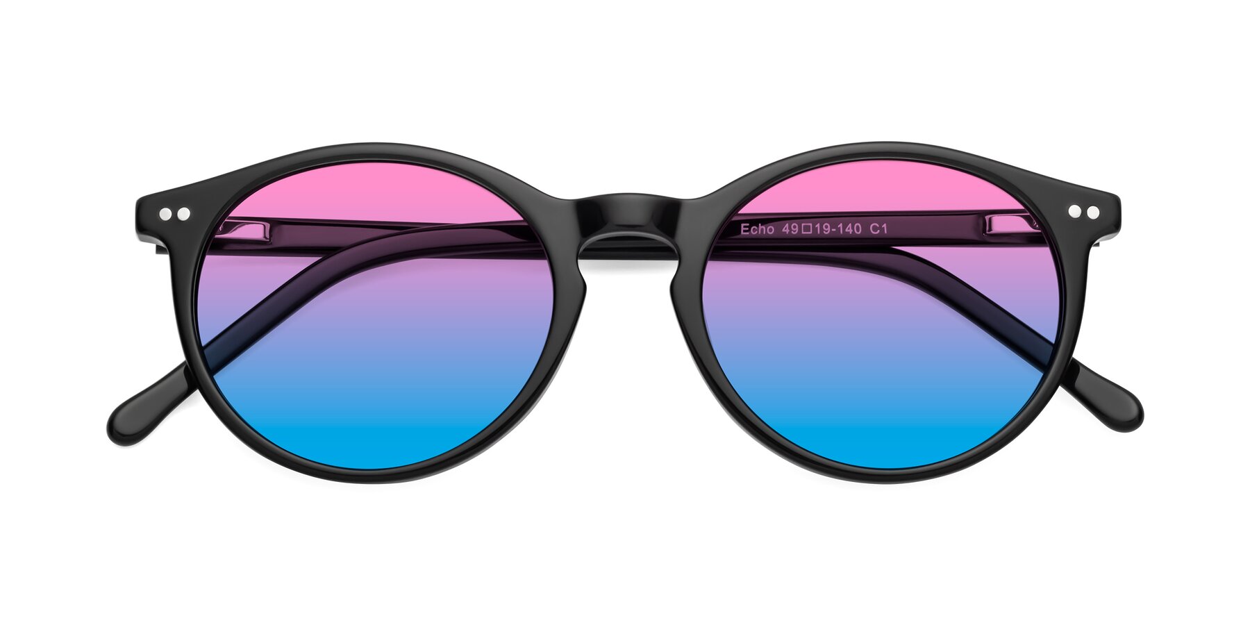 Folded Front of Echo in Black with Pink / Blue Gradient Lenses