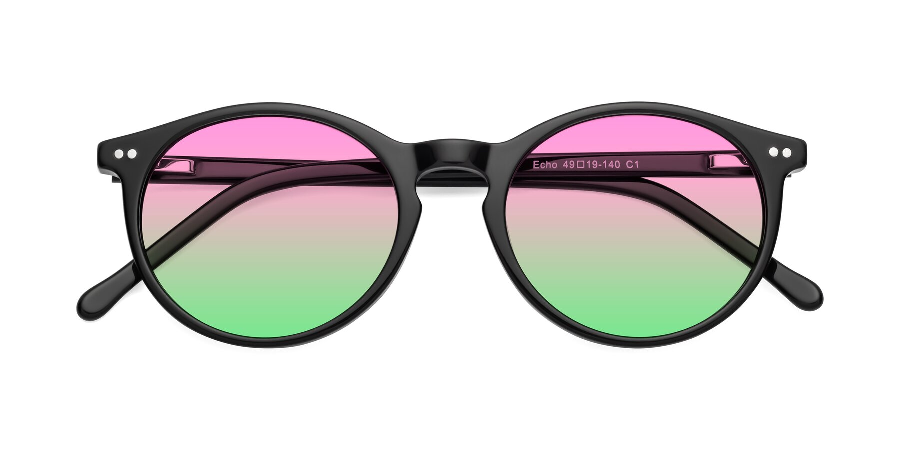Folded Front of Echo in Black with Pink / Green Gradient Lenses