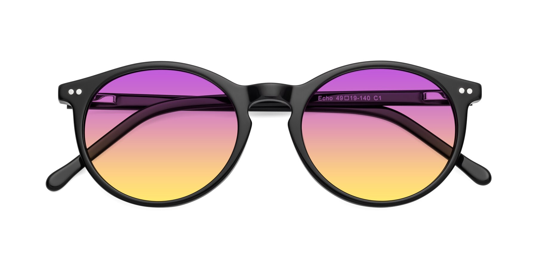 Folded Front of Echo in Black with Purple / Yellow Gradient Lenses