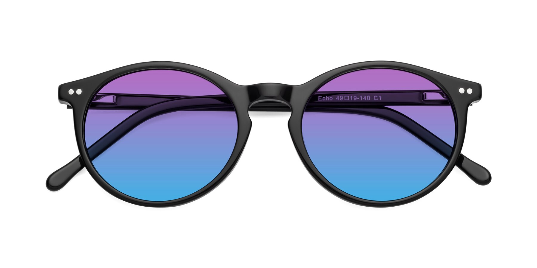 Folded Front of Echo in Black with Purple / Blue Gradient Lenses