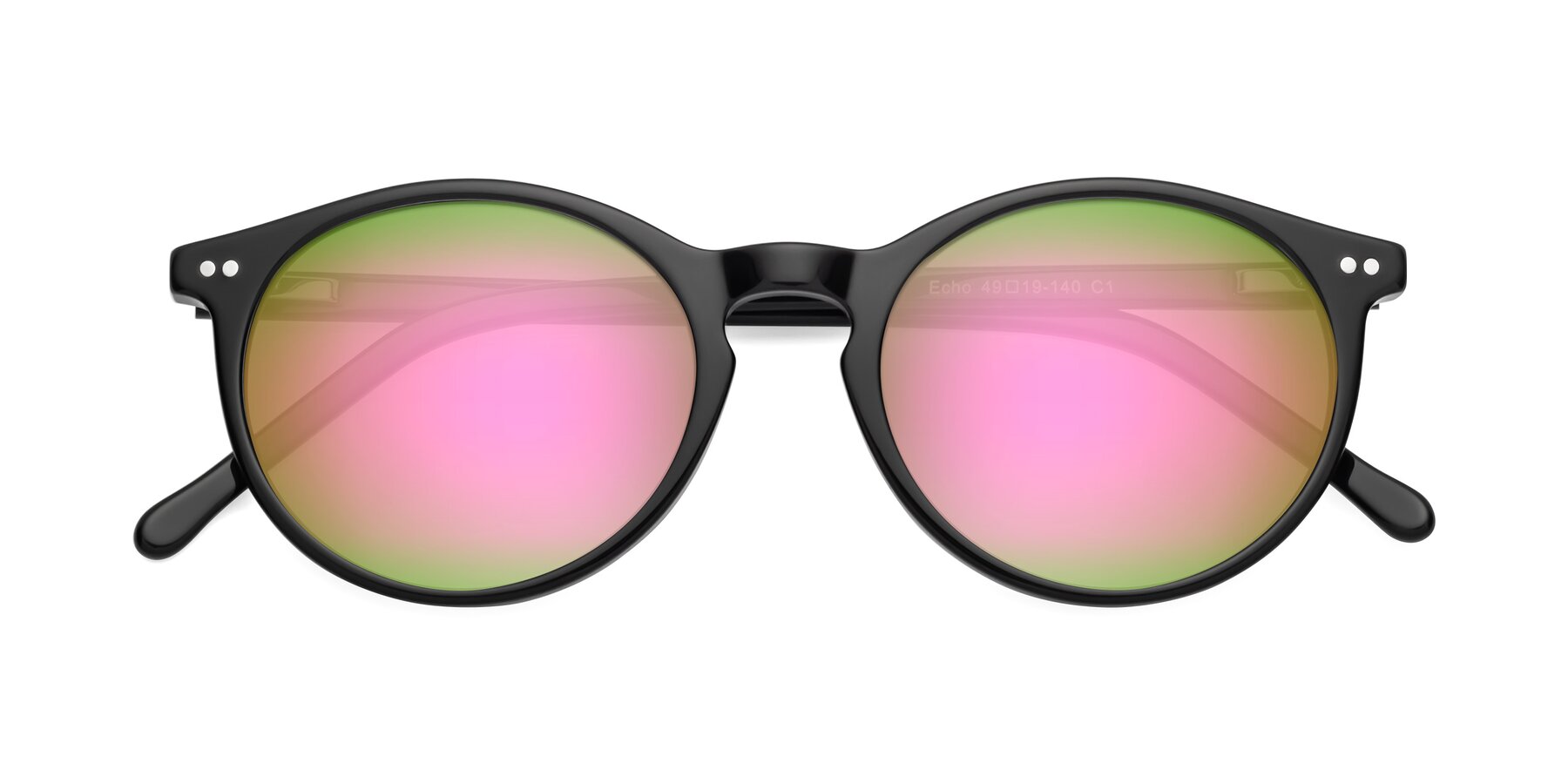 Folded Front of Echo in Black with Pink Mirrored Lenses