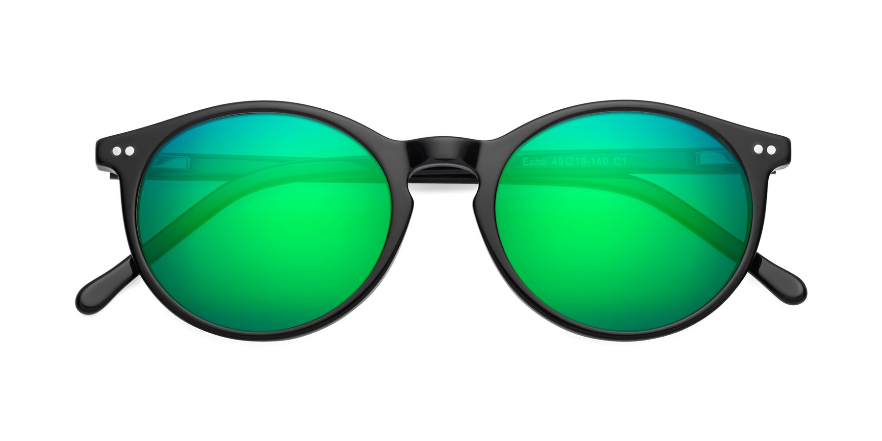 Folded Front of Echo in Black with Green Mirrored Lenses