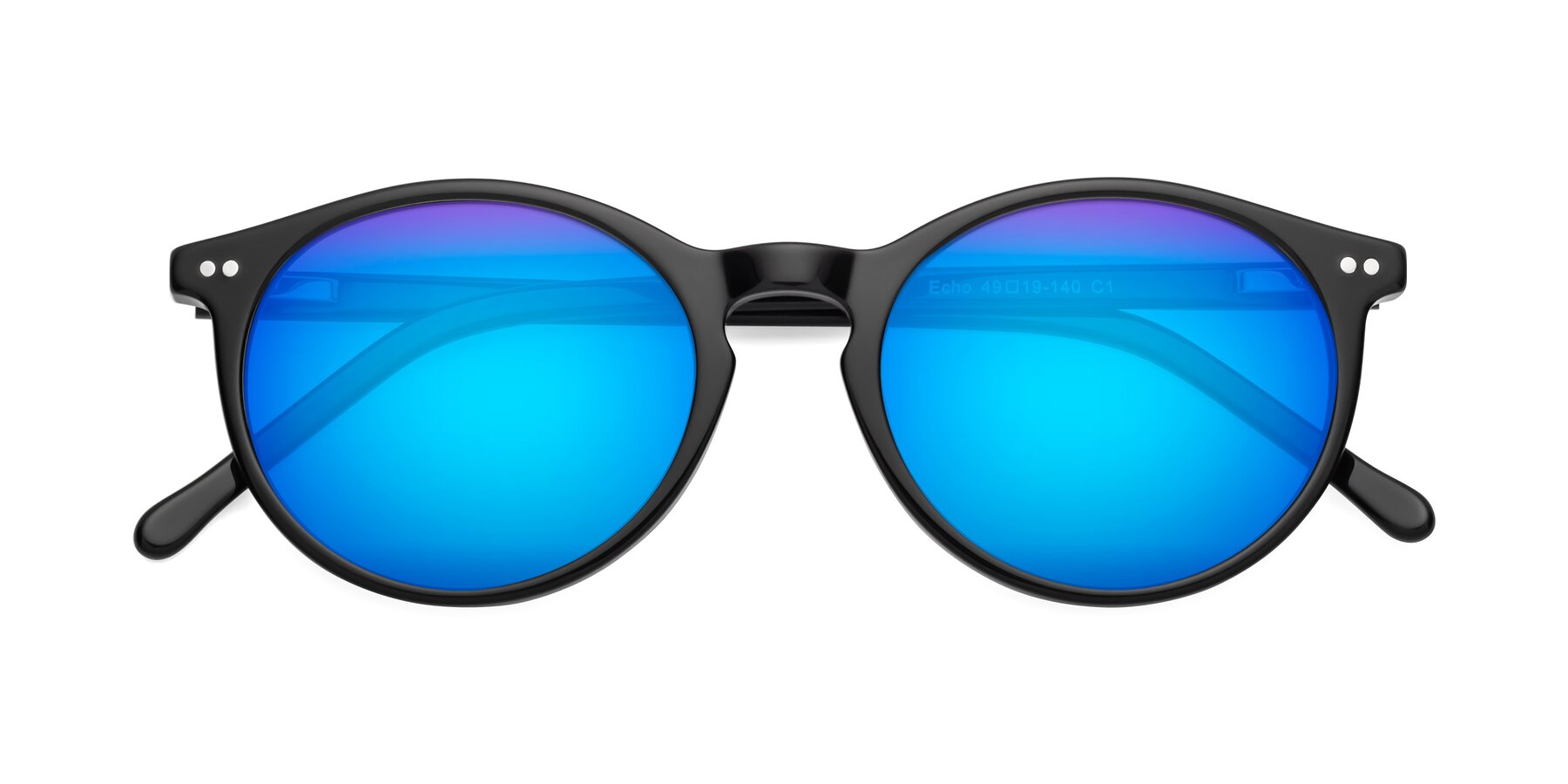 Folded Front of Echo in Black with Blue Mirrored Lenses