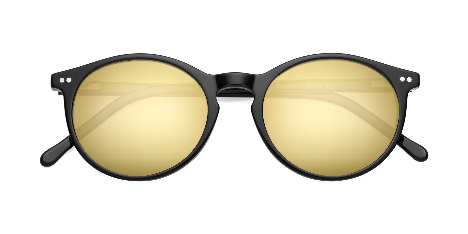 Folded Front of Echo in Black with Gold Mirrored Lenses