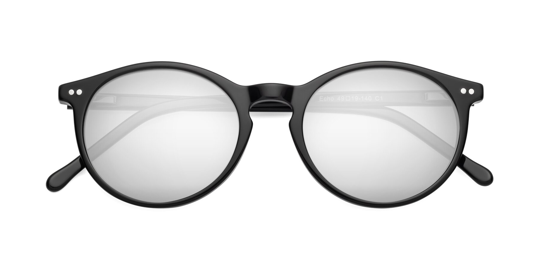 Folded Front of Echo in Black with Silver Mirrored Lenses