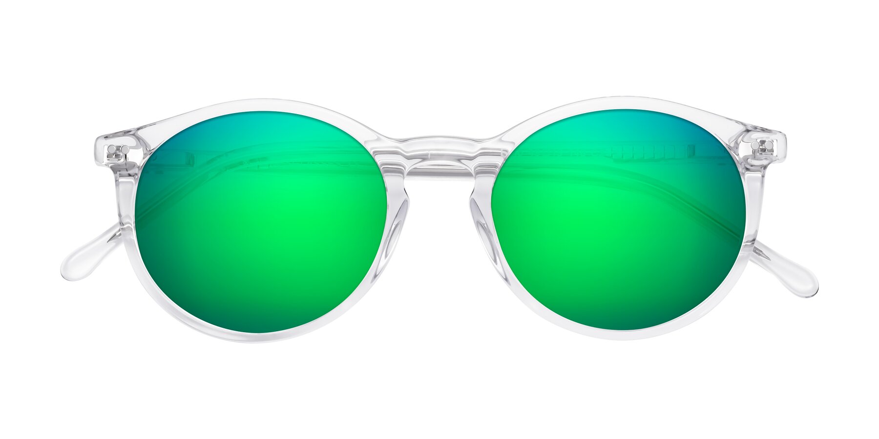 Folded Front of Echo in Clear with Green Mirrored Lenses