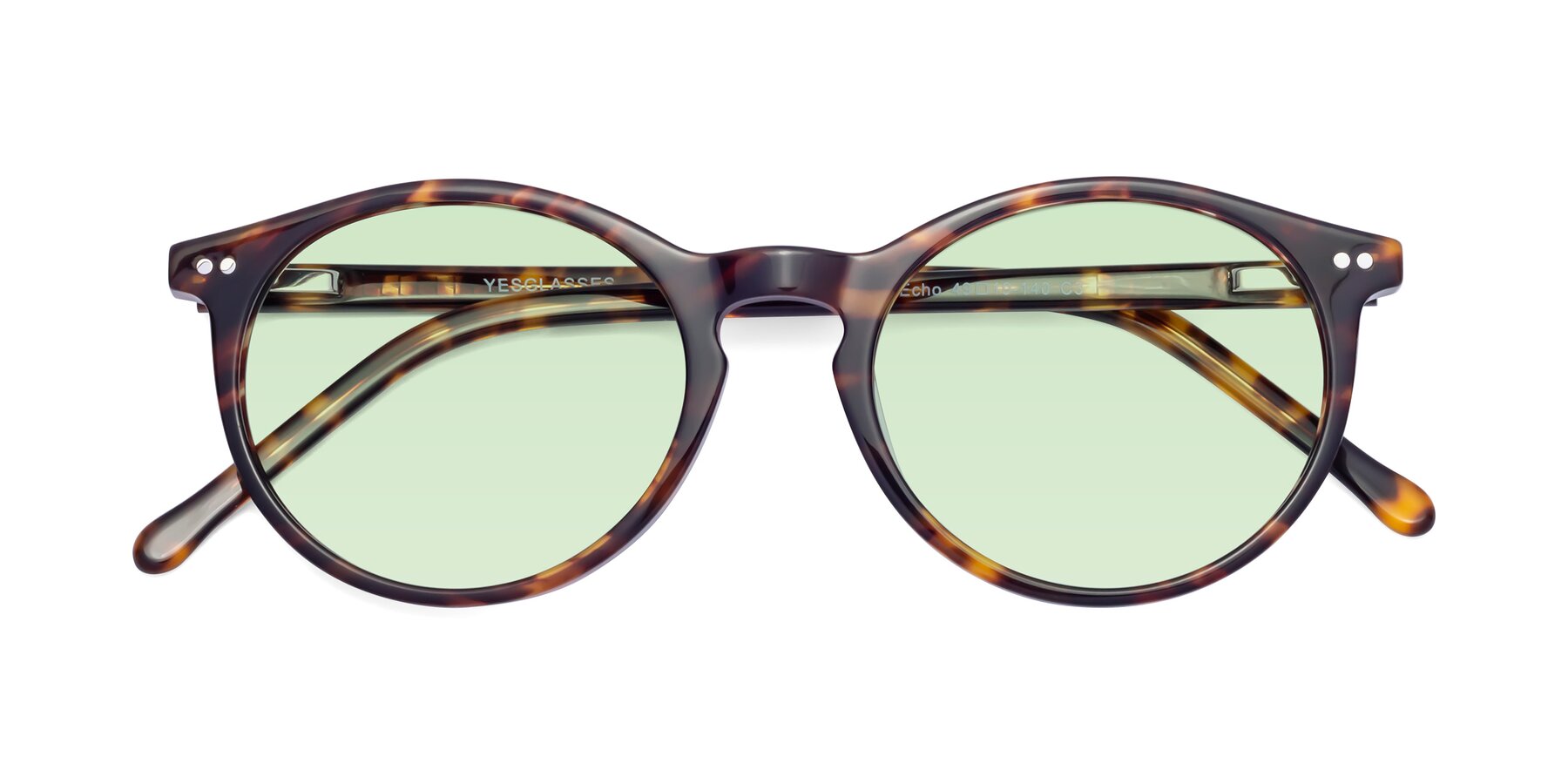 Folded Front of Echo in Tortoise with Light Green Tinted Lenses