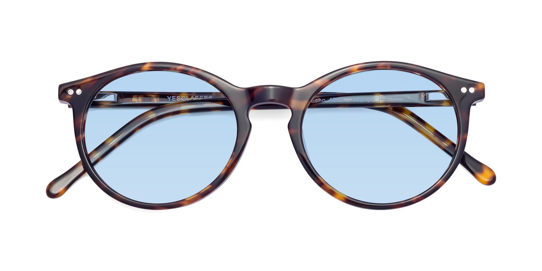 Folded Front of Echo in Tortoise with Light Blue Tinted Lenses