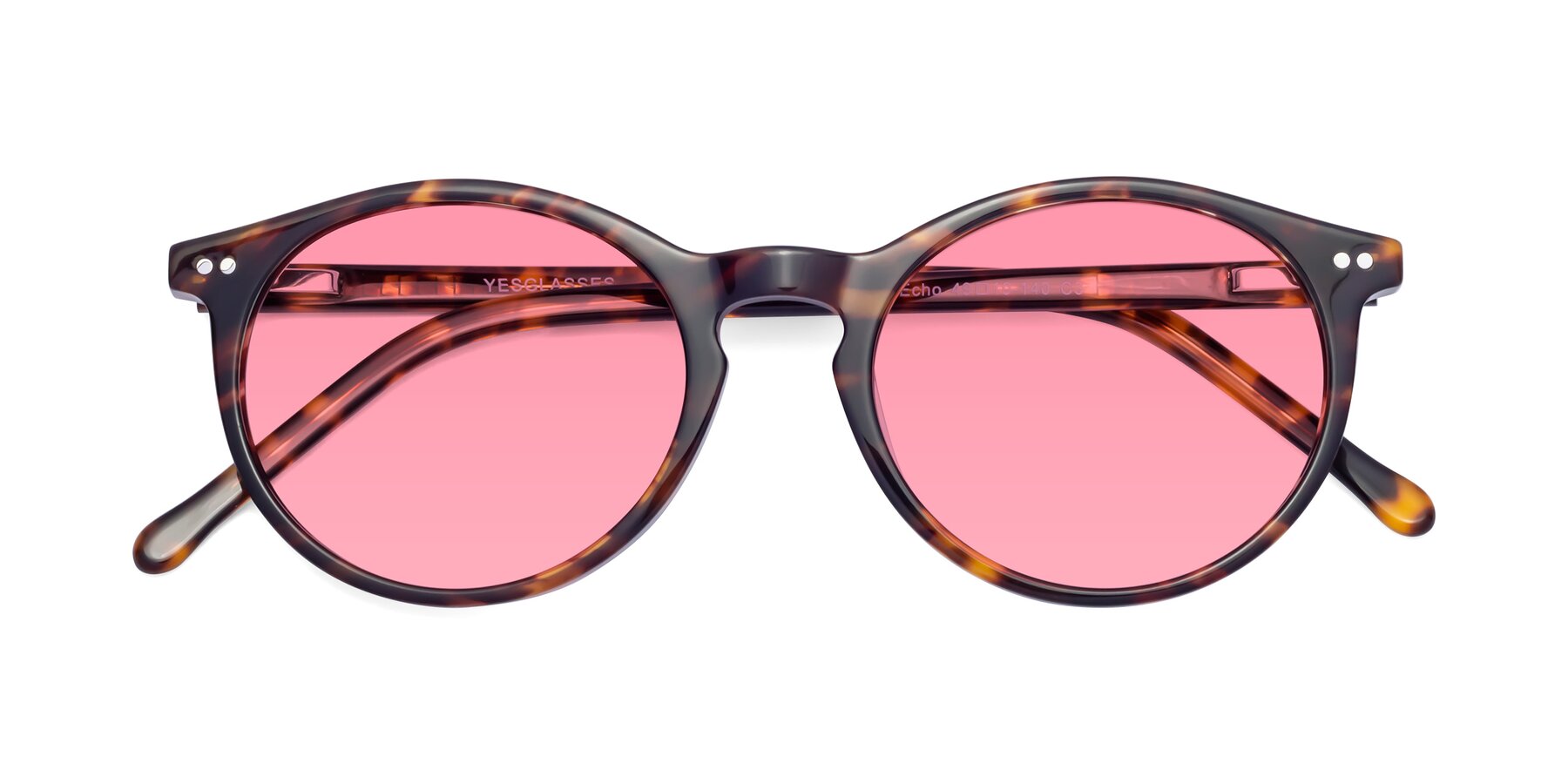 Folded Front of Echo in Tortoise with Pink Tinted Lenses
