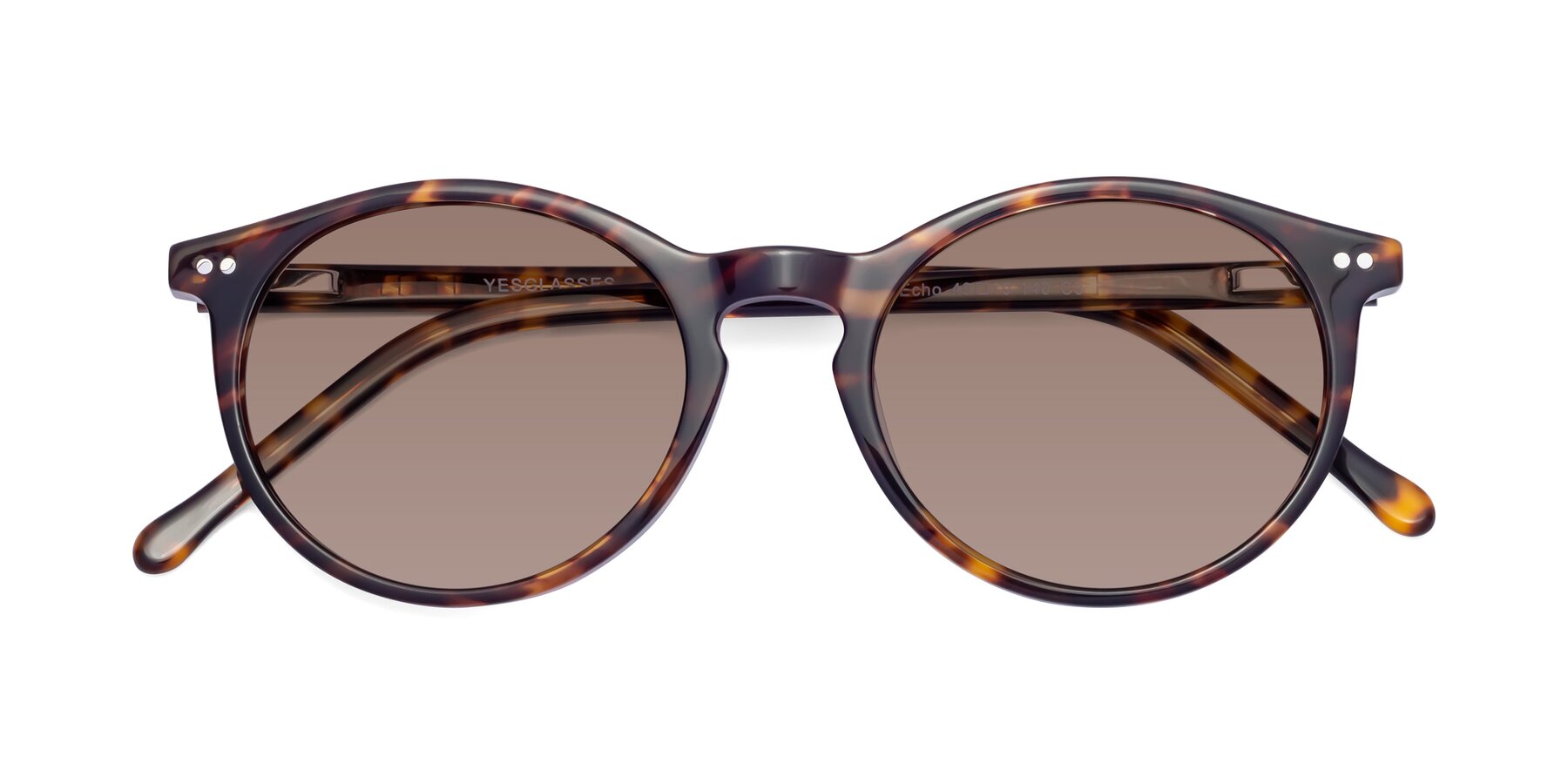 Folded Front of Echo in Tortoise with Medium Brown Tinted Lenses