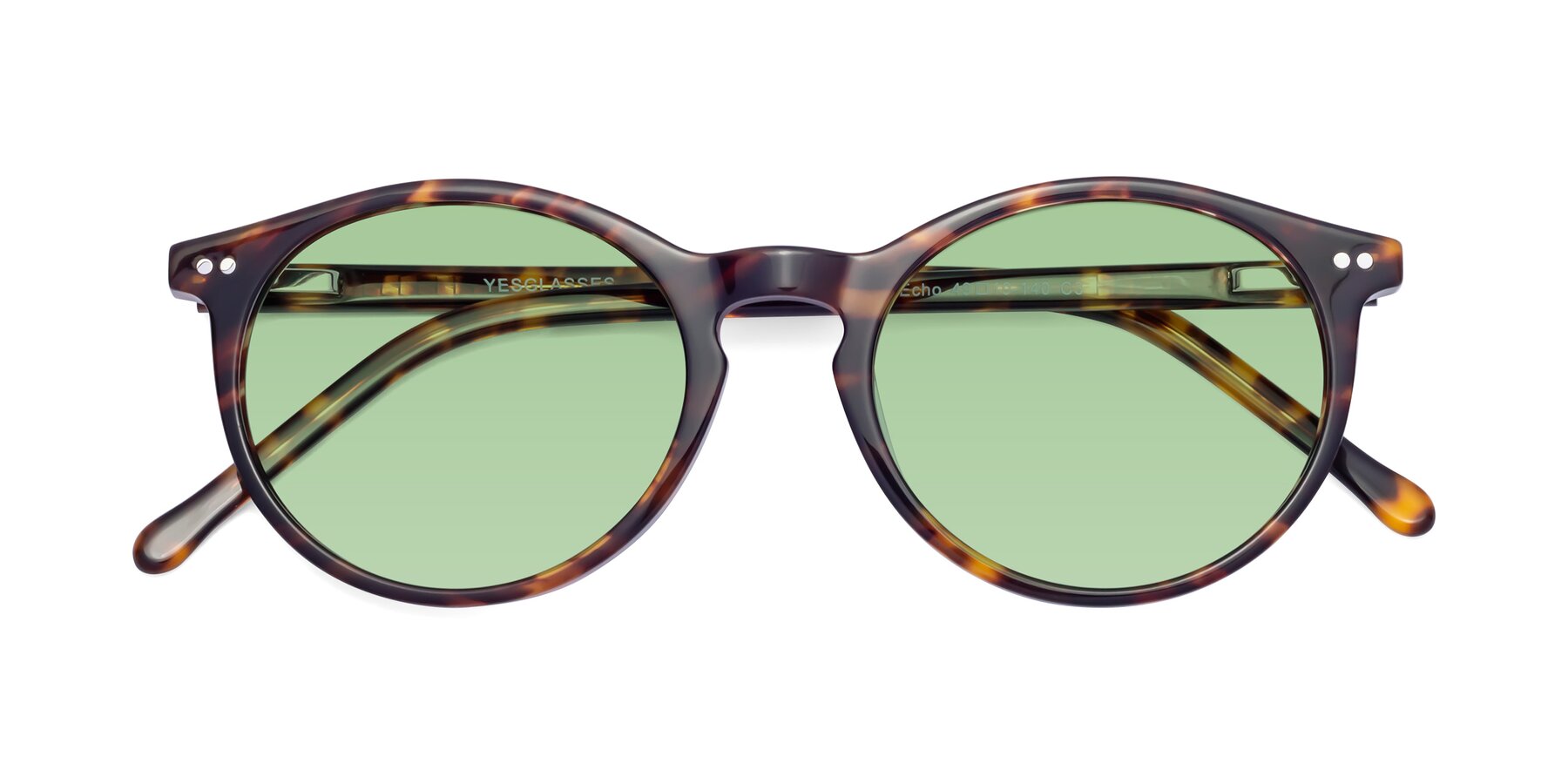 Folded Front of Echo in Tortoise with Medium Green Tinted Lenses