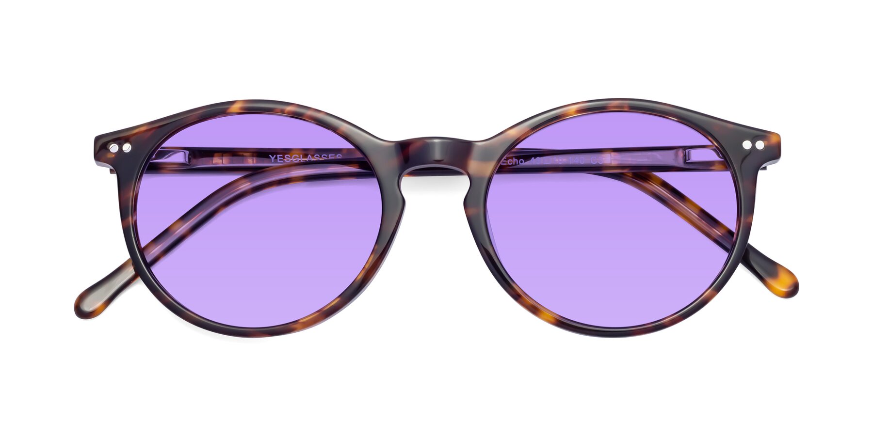 Folded Front of Echo in Tortoise with Medium Purple Tinted Lenses