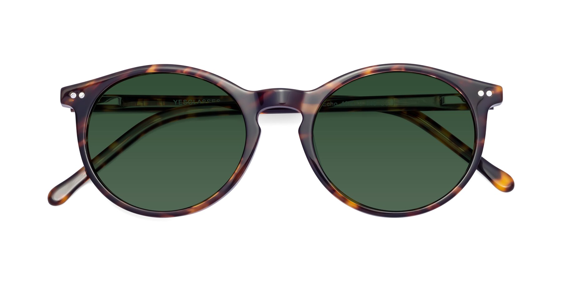 Folded Front of Echo in Tortoise with Green Tinted Lenses